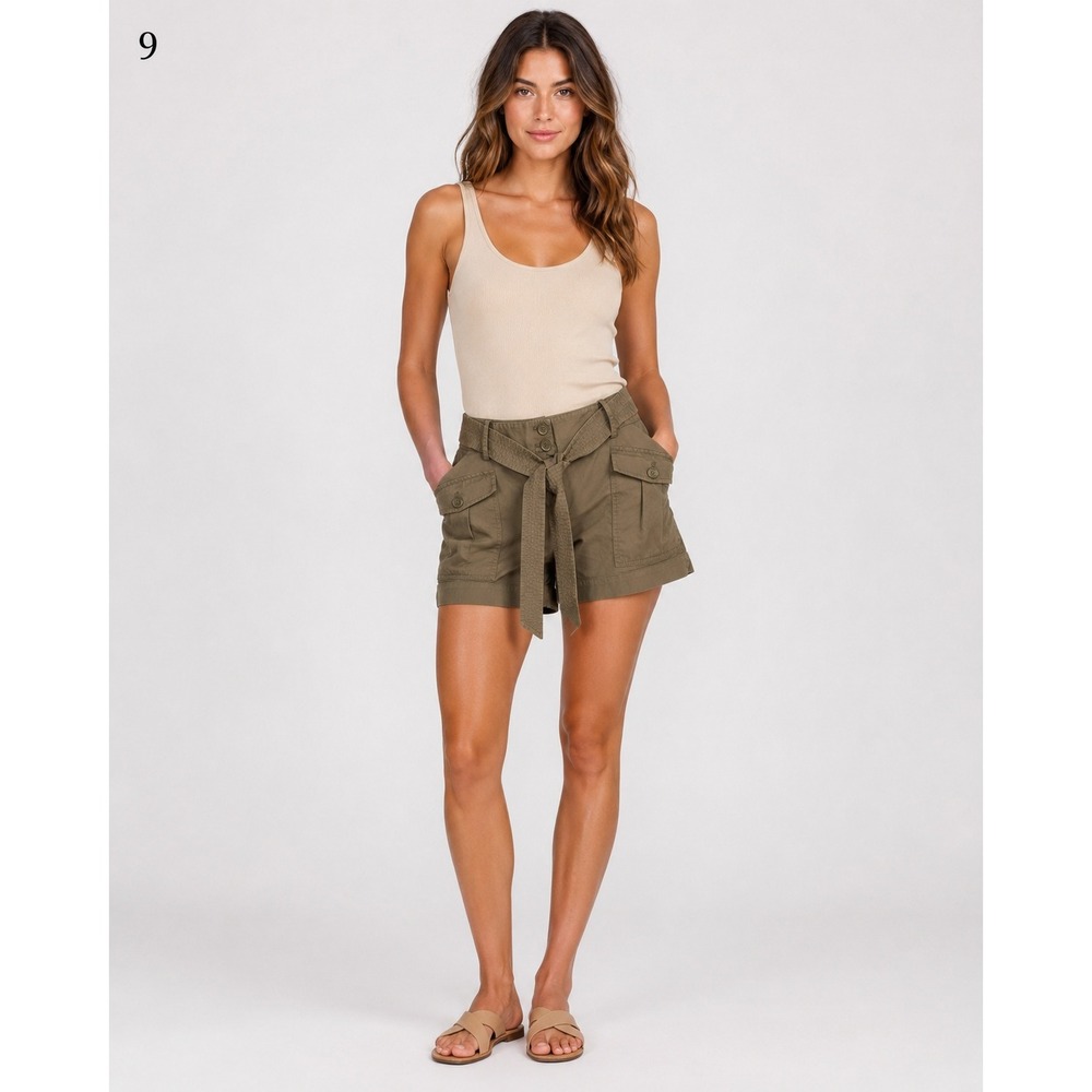 Talbots Utility Cargo Shorts Womens 8 Olive Green Tie Belt High Rise